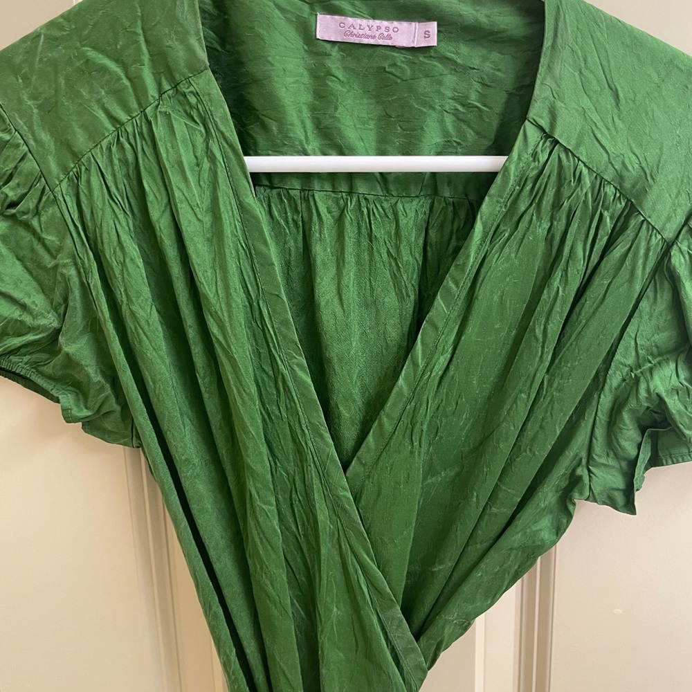 Calypso St Barth green silk wrap dress size Small